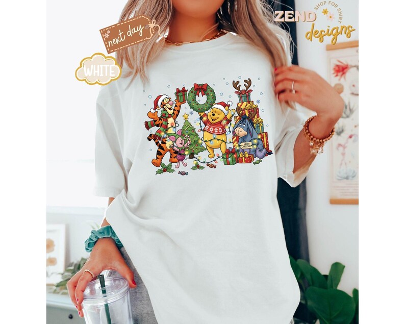 Comfort Colors® Winnie The Pooh Christmas Shirt, Disney Christmas Party Shirt, Tigger and Piglet Christmas Shirt, Merry Christmas Shirt