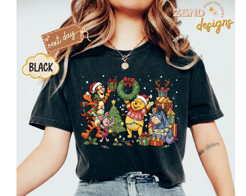 Comfort Colors® Winnie The Pooh Christmas Shirt, Disney Christmas Party Shirt, Tigger and Piglet Christmas Shirt, Merry Christmas Shirt