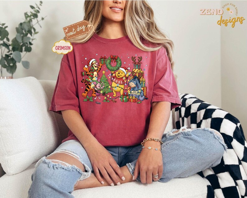 Comfort Colors® Winnie The Pooh Christmas Shirt, Disney Christmas Party Shirt, Tigger and Piglet Christmas Shirt, Merry Christmas Shirt