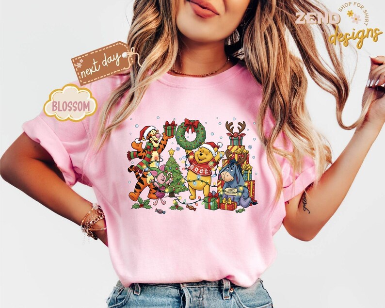 Comfort Colors® Winnie The Pooh Christmas Shirt, Disney Christmas Party Shirt, Tigger and Piglet Christmas Shirt, Merry Christmas Shirt