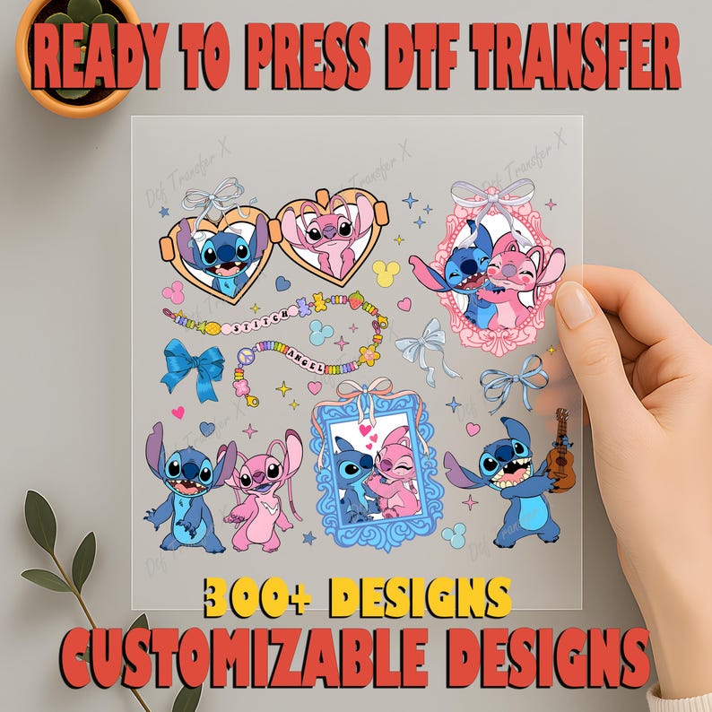 Coquette Bow Disney Stitch & Angel Valentine's Day Dtf, Disneyland Coquette Bow Dtf, Disneyland Angel and Stitch Dtf, Stitch Ready To Press