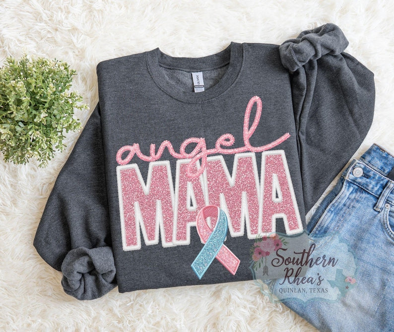 Angel Mama Personlized Sweater, Pregnancy Loss Awareness Sweatshirt, Custom Mom Gift, Faux Embroidery DTF