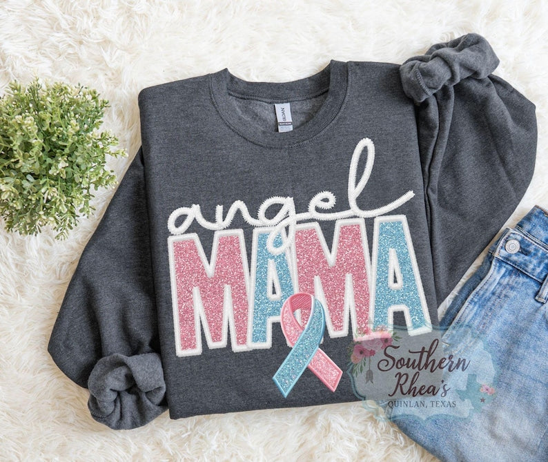 Angel Mama Personlized Sweater, Pregnancy Loss Awareness Sweatshirt, Custom Mom Gift, Faux Embroidery DTF
