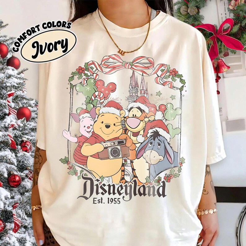 Winnie The Pooh Christmas Sweatshirt, Disneyland Holiday Shirt, Cute Tigger Piglet Eeyore Xmas Top, Vintage Pooh Bear Christmas Tee