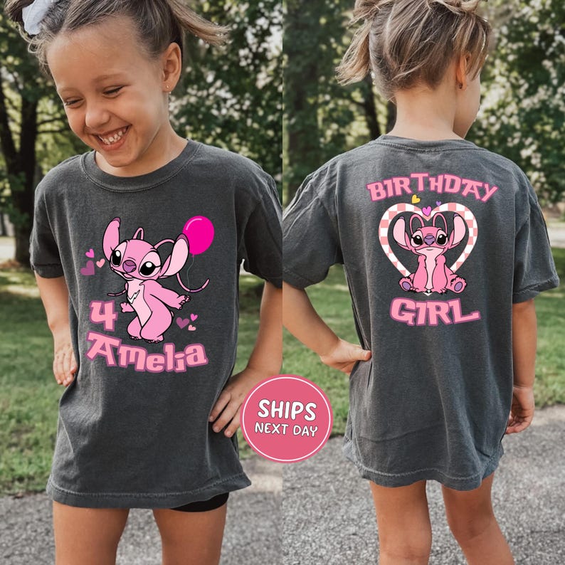 Disney Angel Stitch Birthday Shirt Comfort Colors Shirt Custom Disney Stitch and Angel Shirt Personalized Birthday Girl Shirt Angel Birthday