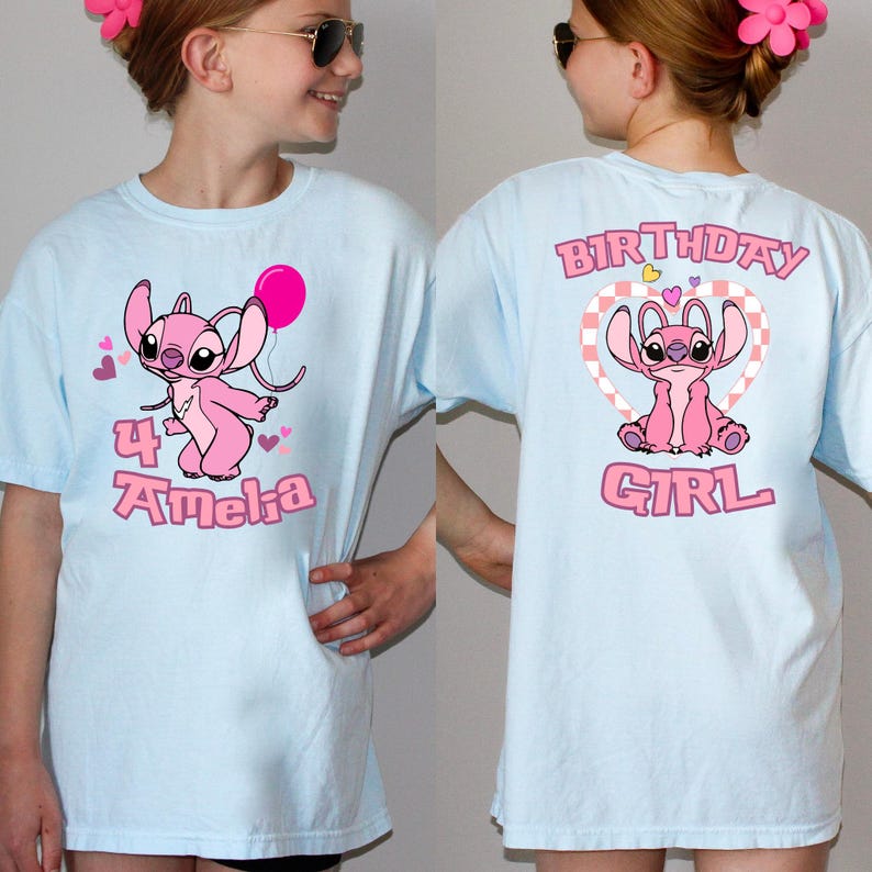Disney Angel Stitch Birthday Shirt Comfort Colors Shirt Custom Disney Stitch and Angel Shirt Personalized Birthday Girl Shirt Angel Birthday