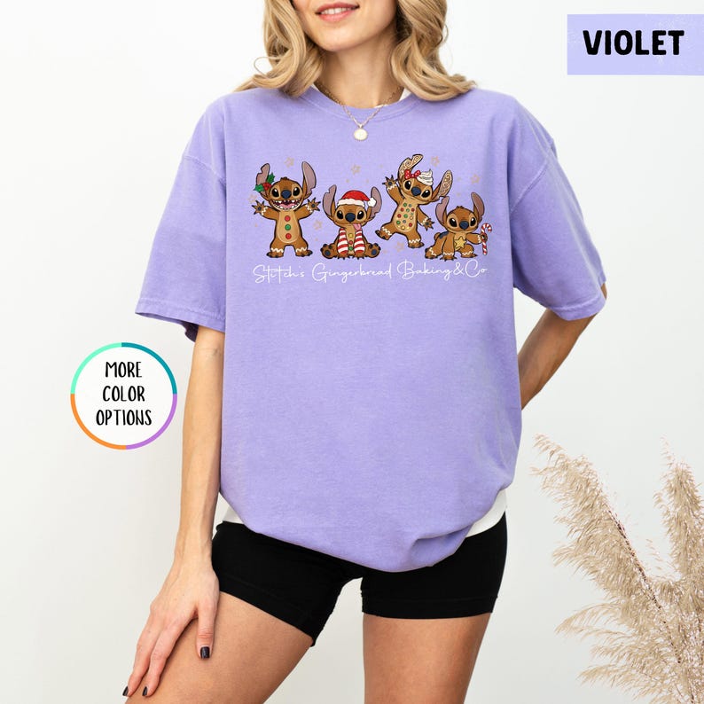Comfort Colors® Stitch Gingerbread Christmas Shirt, Disney Holiday Baking T-Shirt, Angel and Stitch Baking Co Tee, Gingerbread Cookies Shirt