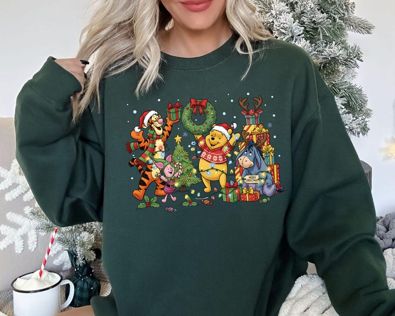 Winnie The Pooh Christmas Shirt, Disney Christmas Party Shirt, Tigger and Piglet Christmas Shirt, Merry Christmas Shirt,Pooh Bear Sweatshirt