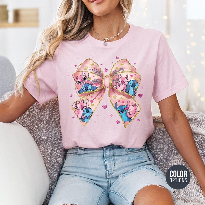 Cartoon Couple Shirt: Stitch and Angel Design - Kawaii Style