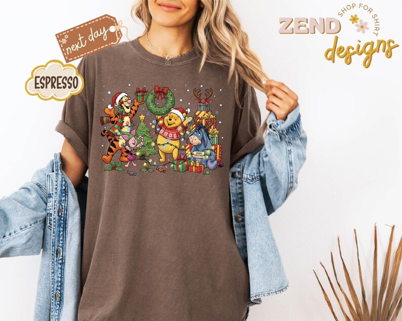 Comfort Colors® Winnie The Pooh Christmas Shirt, Disney Christmas Party Shirt, Tigger and Piglet Christmas Shirt, Merry Christmas Shirt