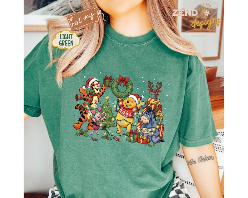 Comfort Colors® Winnie The Pooh Christmas Shirt, Disney Christmas Party Shirt, Tigger and Piglet Christmas Shirt, Merry Christmas Shirt
