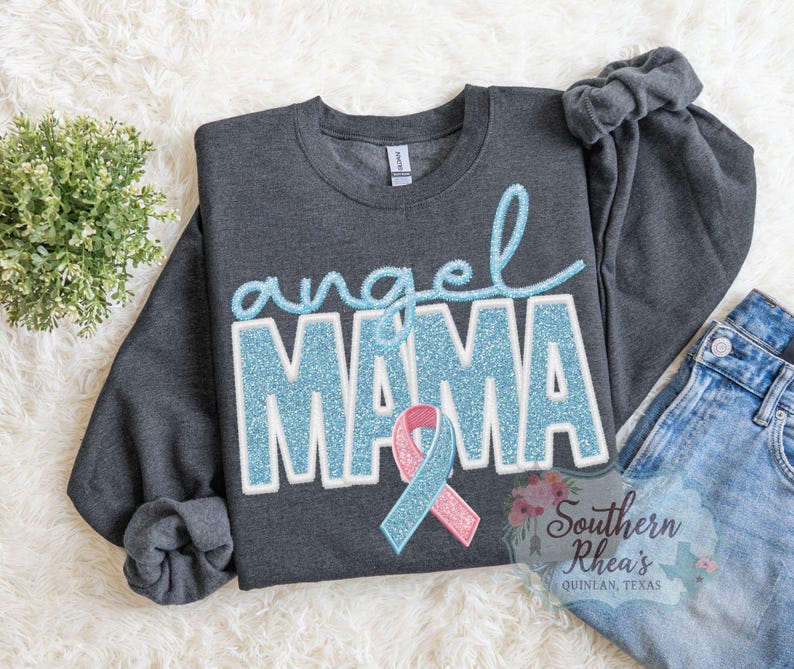 Angel Mama Personlized Sweater, Pregnancy Loss Awareness Sweatshirt, Custom Mom Gift, Faux Embroidery DTF