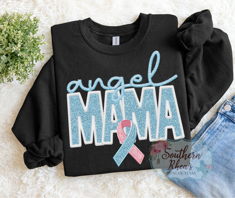 Angel Mama Personlized Sweater, Pregnancy Loss Awareness Sweatshirt, Custom Mom Gift, Faux Embroidery DTF