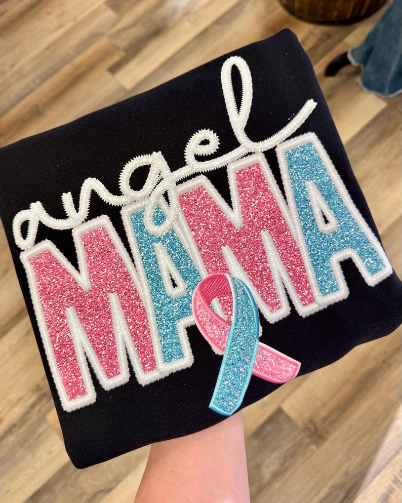 Angel Mama Personlized Sweater, Pregnancy Loss Awareness Sweatshirt, Custom Mom Gift, Faux Embroidery DTF
