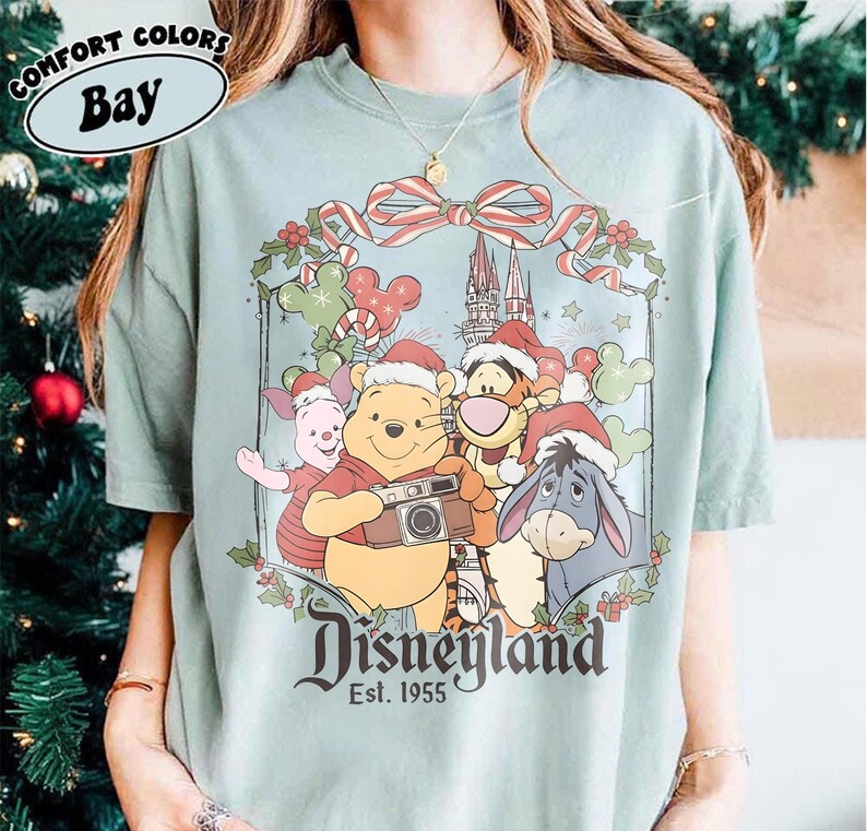 Winnie The Pooh Christmas Sweatshirt, Disneyland Holiday Shirt, Cute Tigger Piglet Eeyore Xmas Top, Vintage Pooh Bear Christmas Tee