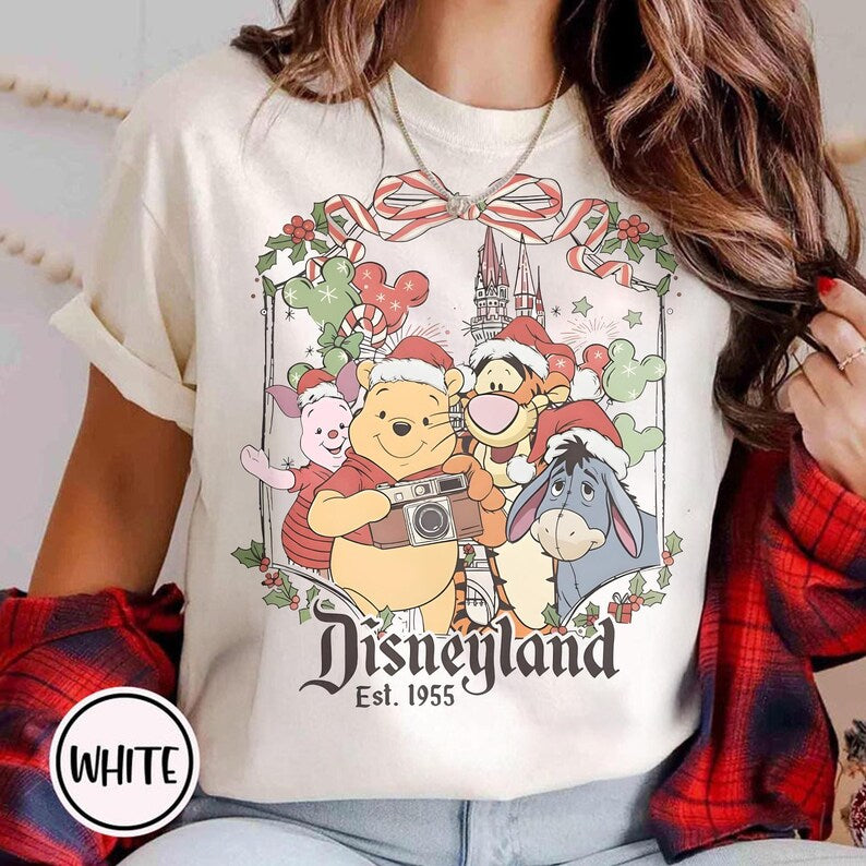 Winnie The Pooh Christmas Sweatshirt, Disneyland Holiday Shirt, Cute Tigger Piglet Eeyore Xmas Top, Vintage Pooh Bear Christmas Tee