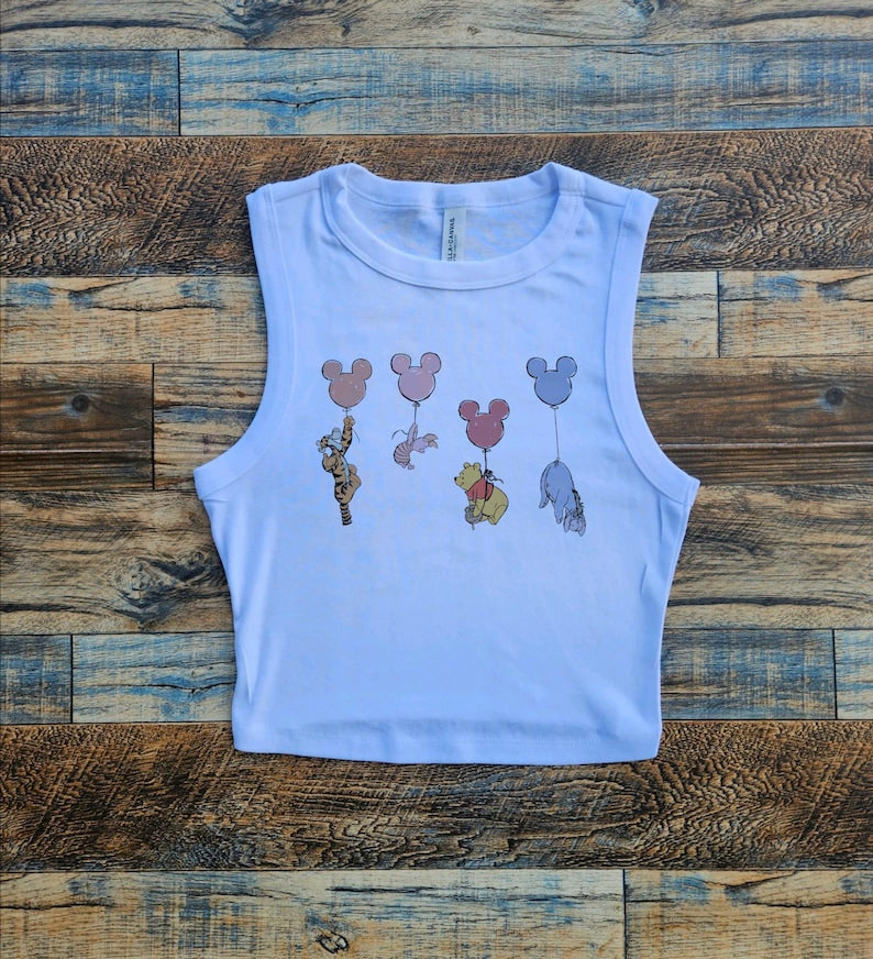 Winnie Balloons Baby Tee, Eeyore Womens Tank, Disney Balloons Crop Tee, Winnie the Pooh Tiger Crop Top, Eeyore Piglet Tigger, Disneyland tee