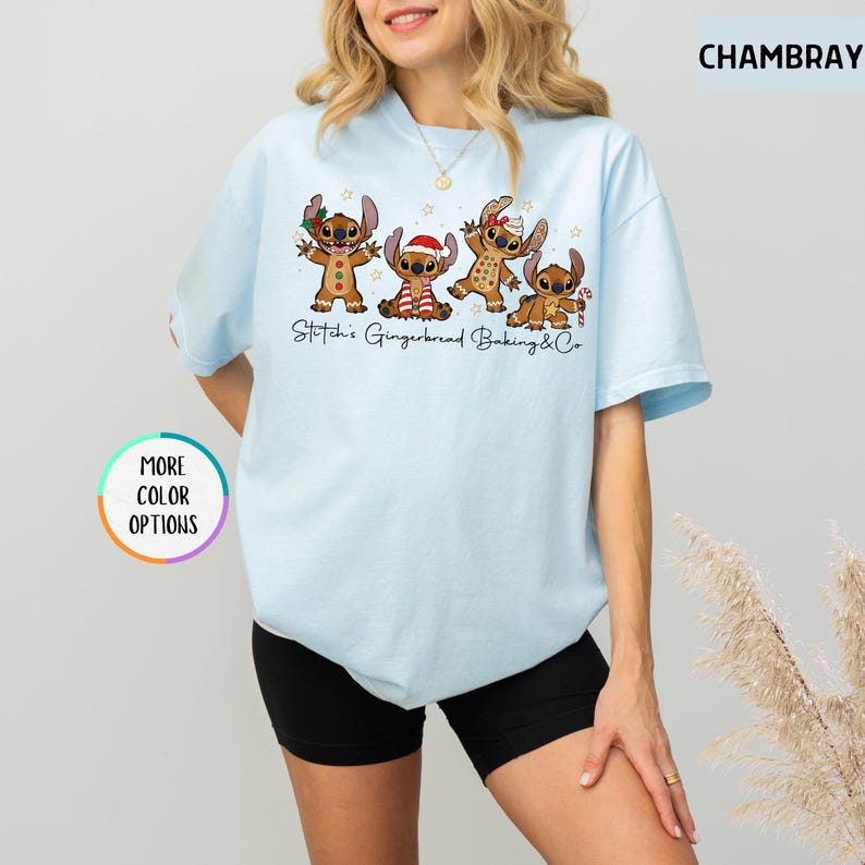 Comfort Colors® Stitch Gingerbread Christmas Shirt, Disney Holiday Baking T-Shirt, Angel and Stitch Baking Co Tee, Gingerbread Cookies Shirt