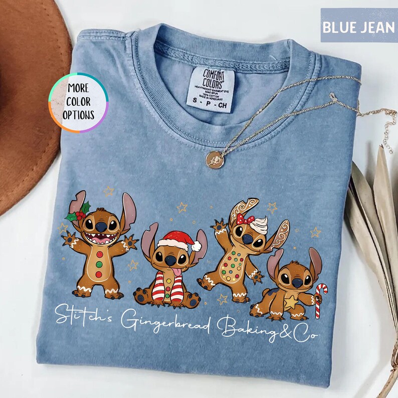 Comfort Colors® Stitch Gingerbread Christmas Shirt, Disney Holiday Baking T-Shirt, Angel and Stitch Baking Co Tee, Gingerbread Cookies Shirt