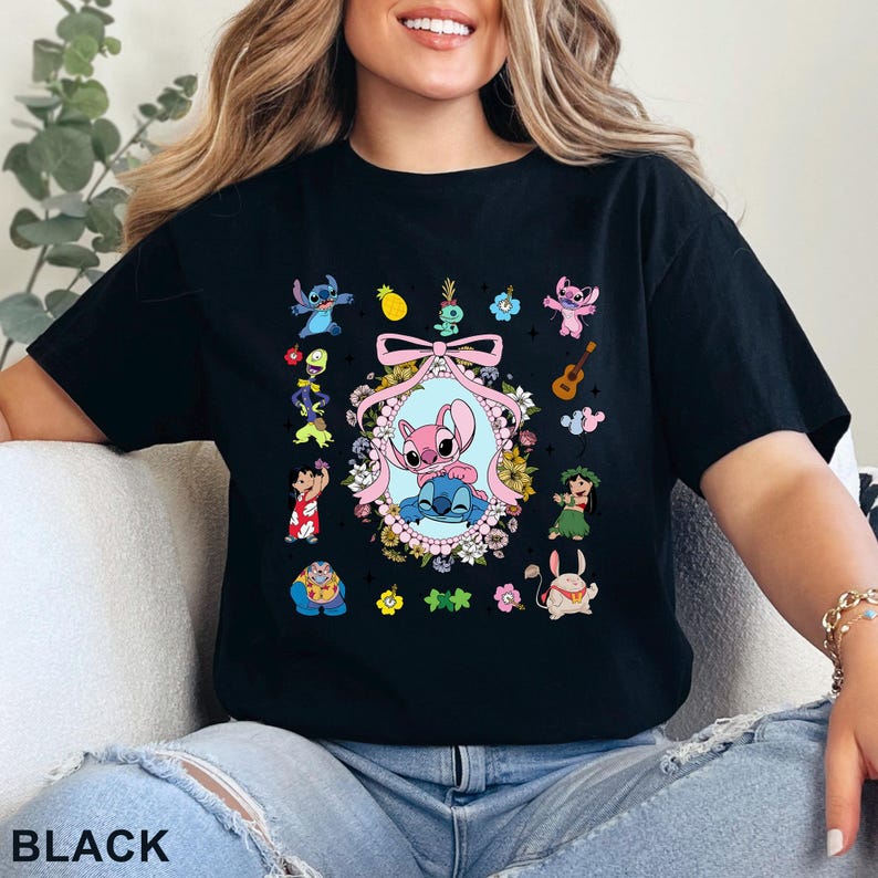 Coquette Bow Angel And Stitch Mirror DTF Transfers,Disney Best Friend Heat Press Transfers, Disney Trip, Besties Forever,Disney Hawaiian Tee