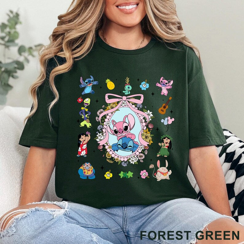 Coquette Bow Angel And Stitch Mirror DTF Transfers,Disney Best Friend Heat Press Transfers, Disney Trip, Besties Forever,Disney Hawaiian Tee