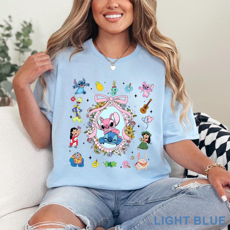 Coquette Bow Angel And Stitch Mirror DTF Transfers,Disney Best Friend Heat Press Transfers, Disney Trip, Besties Forever,Disney Hawaiian Tee