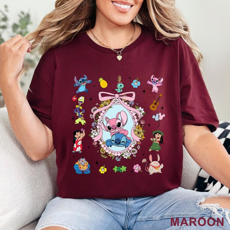 Coquette Bow Angel And Stitch Mirror DTF Transfers,Disney Best Friend Heat Press Transfers, Disney Trip, Besties Forever,Disney Hawaiian Tee