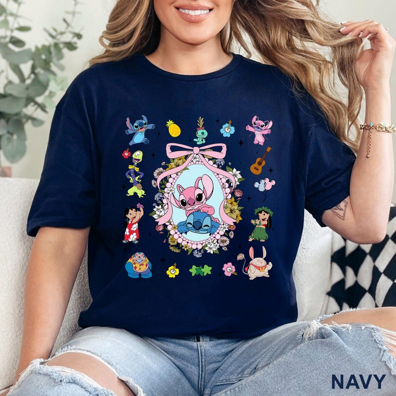 Coquette Bow Angel And Stitch Mirror DTF Transfers,Disney Best Friend Heat Press Transfers, Disney Trip, Besties Forever,Disney Hawaiian Tee