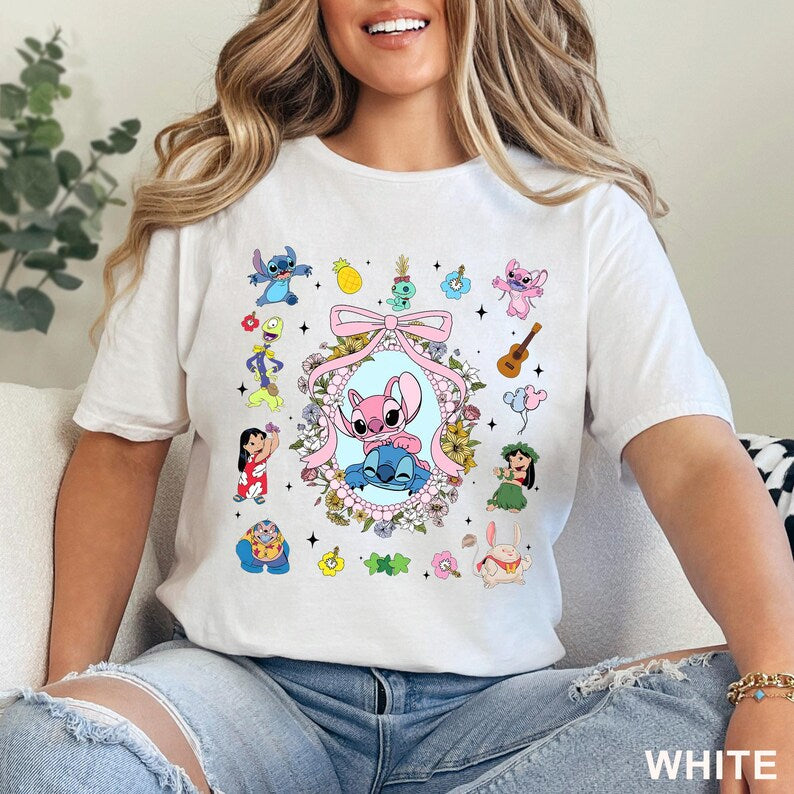 Coquette Bow Angel And Stitch Mirror DTF Transfers,Disney Best Friend Heat Press Transfers, Disney Trip, Besties Forever,Disney Hawaiian Tee