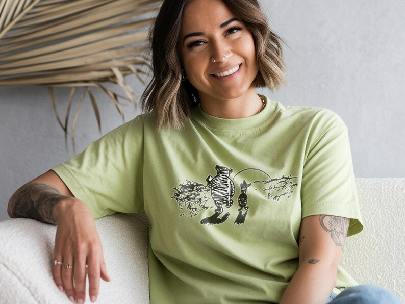 Classic Winnie the Pooh & Piglet T-Shirt - Cotton Sunset Tee - Friendship Gift