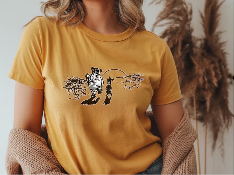 Classic Winnie the Pooh & Piglet T-Shirt - Cotton Sunset Tee - Friendship Gift