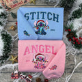 Disneyland Stitch and Angel Christmas Embroidered T-Shirt, Stitch and Angel Matching Sweatshirt, Disney Holiday Embroidery Hoodie, Xmas Gift