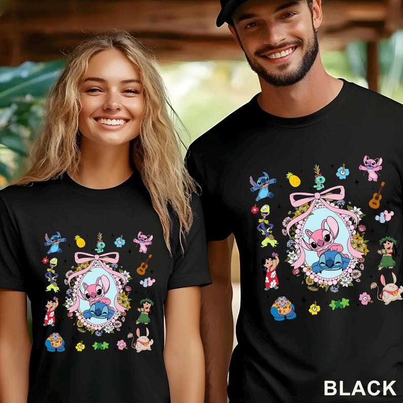 Coquette Bow Angel And Stitch Mirror DTF Transfers,Disney Best Friend Heat Press Transfers, Disney Trip, Besties Forever,Disney Hawaiian Tee