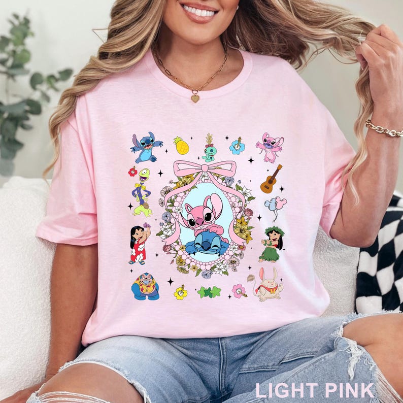 Coquette Bow Angel And Stitch Mirror DTF Transfers,Disney Best Friend Heat Press Transfers, Disney Trip, Besties Forever,Disney Hawaiian Tee