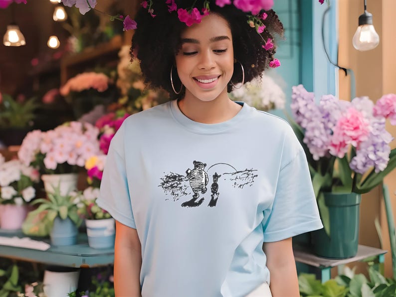 Classic Winnie the Pooh & Piglet T-Shirt - Cotton Sunset Tee - Friendship Gift