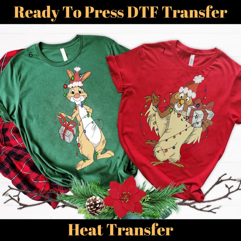 Winnie The Pooh Characters Christmas DTF Transfer, Disney Christmas Ready To Press, The Pooh Eeyore Tigger Piglet Christmas DTF, Xmas DTF