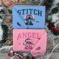 Disneyland Stitch and Angel Christmas Embroidered T-Shirt, Stitch and Angel Matching Sweatshirt, Cartoon Disney Christmas Embroidery Hoodie