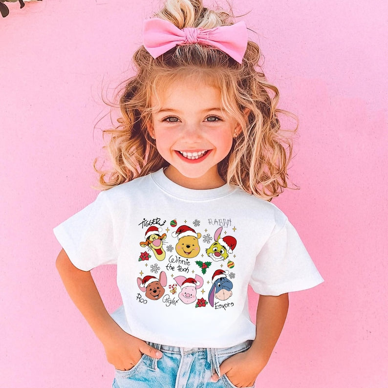 Winnie The Pooh Christmas Signature Shirt, Tigger Piglet Eeyore Holiday Shirt, Cute Pooh Bear Santa Hat Shirt, Disney Xmas Character Shirt