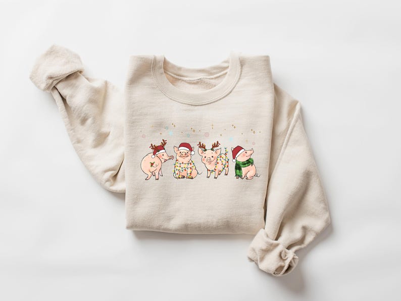 Funny Christmas Pig Sweatshirt, Cute Reindeer Piglet Sweater, Holiday Piggy Lights Shirt, Festive Farm Animal Tee, Xmas Animal Lovers Gift