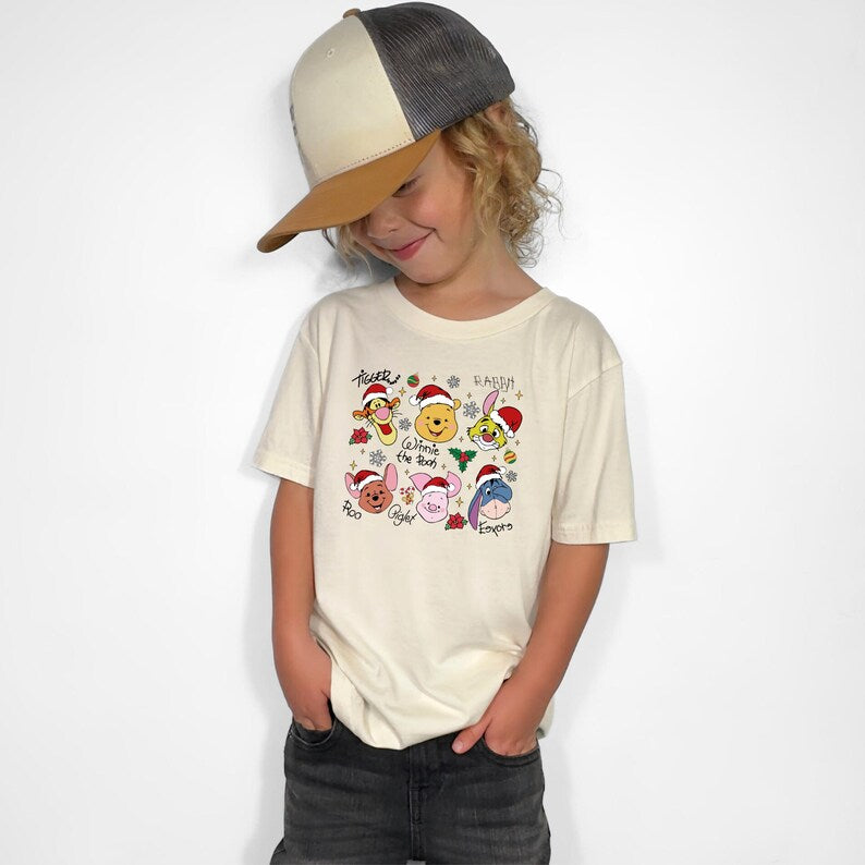 Winnie The Pooh Christmas Signature Shirt, Tigger Piglet Eeyore Holiday Shirt, Cute Pooh Bear Santa Hat Shirt, Disney Xmas Character Shirt