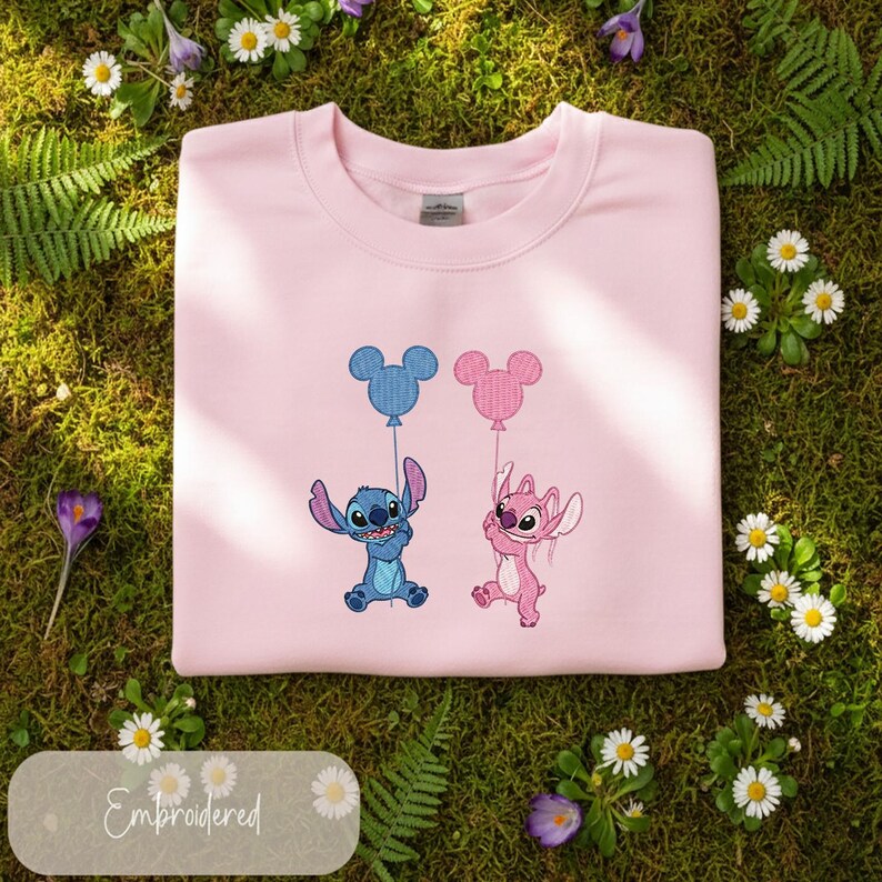 Blue Alien And Pink Holding Balloons Embroidered product image 7
