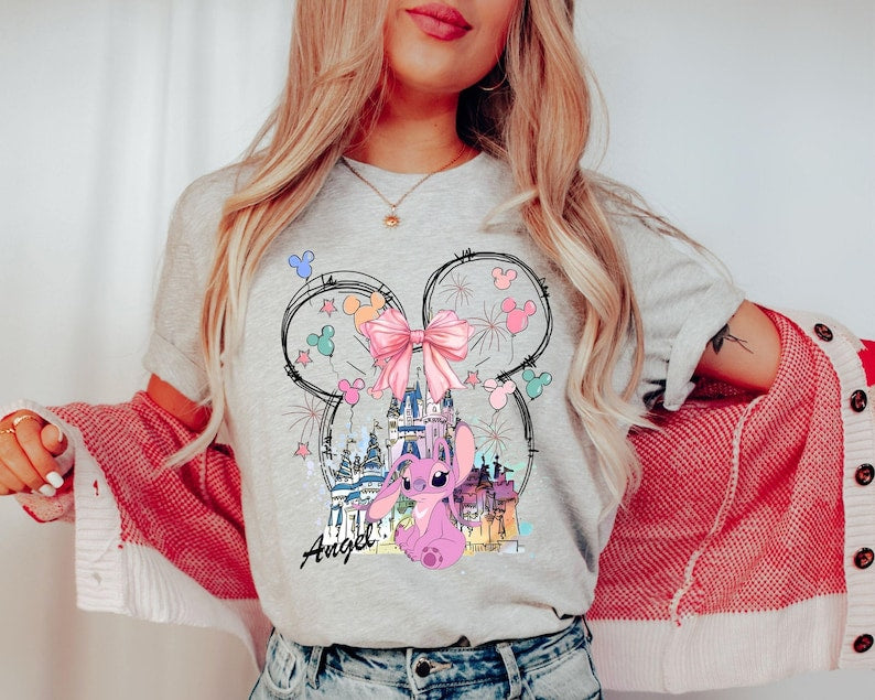Mickey Ear Stitch and Minnie Bow Angel Couple Shirt, Disney Stitch Ear Boy Shirt, Minnie Bow Angel Girl Tee, Disney Trip Family Matching Tee