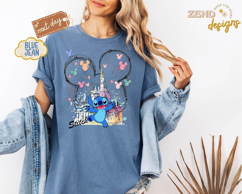 Comfort Colors® Mickey Ear Stitch and Minnie Bow Angel Couple Shirt, Disney Stitch Ear Boy Shirt, Minnie Bow Angel Girl Tee, Disney Trip Tee