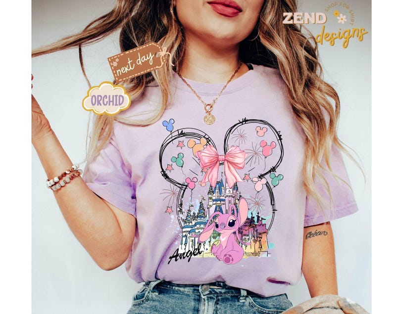 Comfort Colors® Mickey Ear Stitch and Minnie Bow Angel Couple Shirt, Disney Stitch Ear Boy Shirt, Minnie Bow Angel Girl Tee, Disney Trip Tee