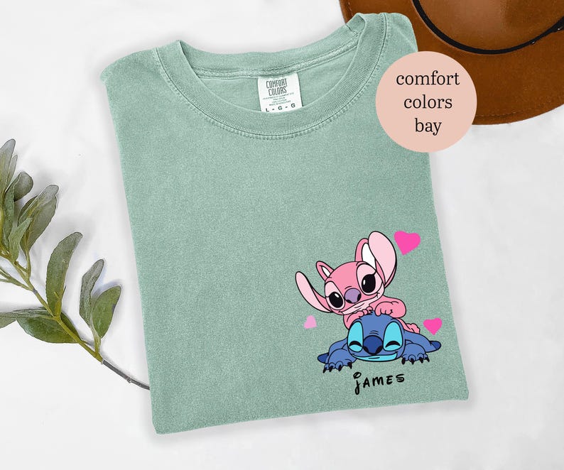 Custom Angel and Stitch Valentine Shirt, Custom Name Lovers Tshirt, Matching Couple Gift, Boyfriend Girlfriend Personalized Shirt