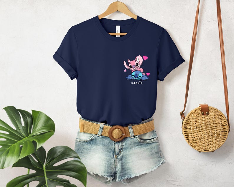 Custom Angel and Stitch Valentine Shirt, Custom Name Lovers Tshirt, Matching Couple Gift, Boyfriend Girlfriend Personalized Shirt