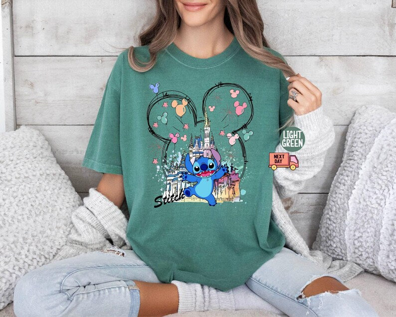 Comfort Colors® Mickey Ear Stitch and Minnie Bow Angel Couple Shirt, Disney Stitch Ear Boy Shirt, Minnie Bow Angel Girl Tee, Disney Trip Tee
