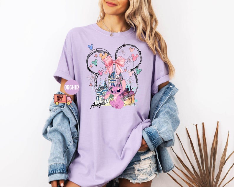 Comfort Colors® Mickey Ear Stitch and Minnie Bow Angel Couple Shirt, Disney Stitch Ear Boy Shirt, Minnie Bow Angel Girl Tee, Disney Trip Tee