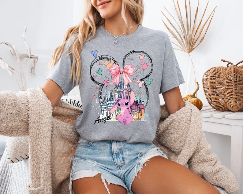 Mickey Ear Stitch and Minnie Bow Angel Couple Shirt, Disney Stitch Ear Boy Shirt, Minnie Bow Angel Girl Tee, Disney Trip Family Matching Tee