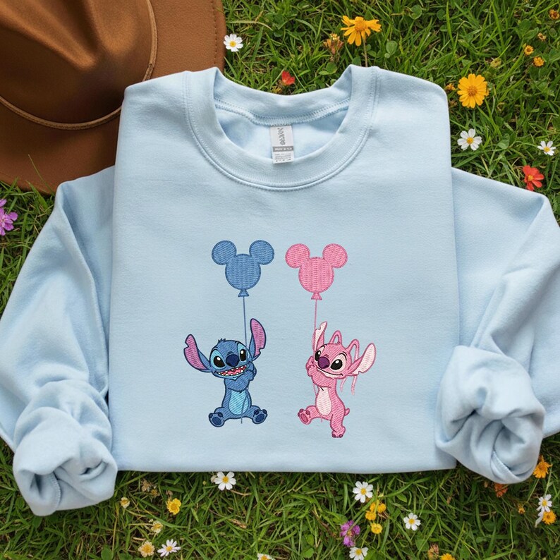 Blue Alien And Pink Holding Balloons Embroidered product image 6